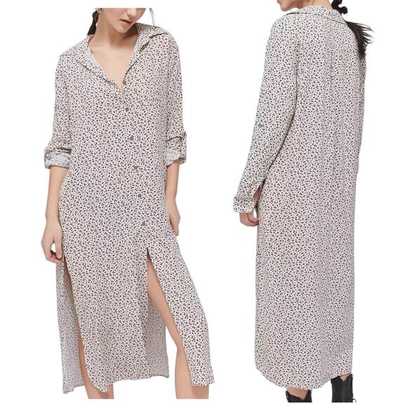 Aura Button Down Shirt Dress Sz Medium Collared Animal Print Long Sleeve Splits - Picture 1 of 10